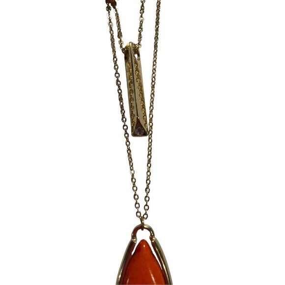 Triple strand, gold and orange stone necklace - Picture 7 of 11